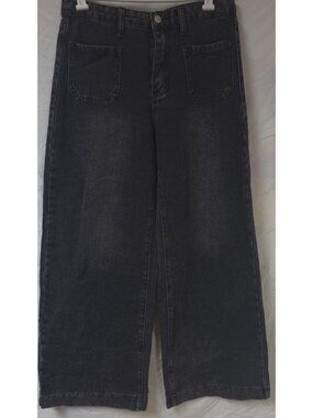 FLVSUN Womens L 40/42 8/10 Black Faded Wash High Rise Wide Legs Sailor Jeans